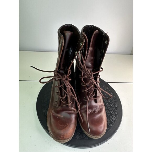 Timberland Glancy Brown Leather Lace Up Ankle Boot A18Z6 Block Heel Womens 8.5 - Picture 2 of 10